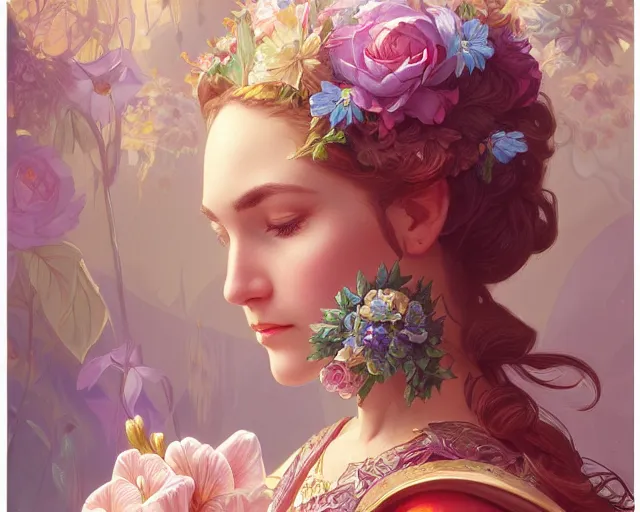 Prompt: a florist, photography of kurzgesagt, deep focus, d & d, fantasy, intricate, elegant, highly detailed, digital painting, artstation, concept art, matte, sharp focus, illustration, hearthstone, art by artgerm and greg rutkowski and alphonse mucha