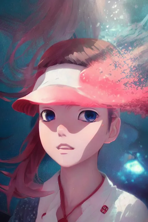 Prompt: 3d infrared render portrait of beauty 3d anime lofi schoolgirl underwater subway twilight. dramatic light, trending on artstation, art by hiro kiyohara and hayao miyazaki oil painting