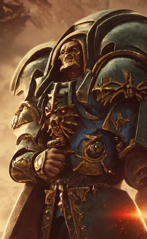 Image similar to warhammer 40k Emperor of Mankind, half-length portrait, <perfect beautiful face>, long hair, illustration, fine details, cinematic, highly detailed, octane render