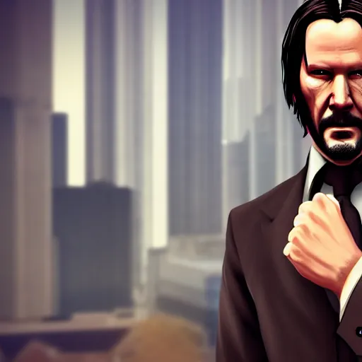 Prompt: a gta style photo of john wick, 4k digital art