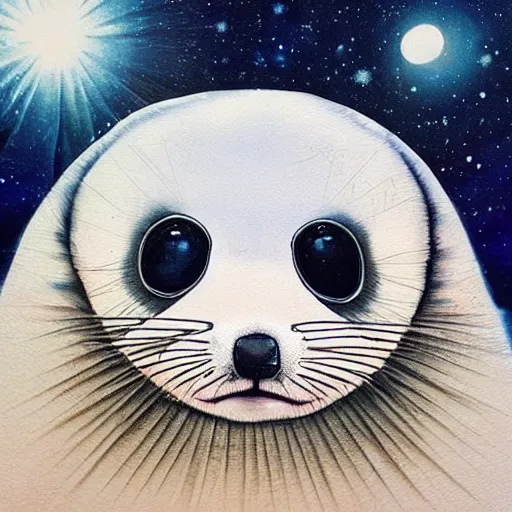 Prompt: “portrait of a baby harp seal by Sandra Chevrier”