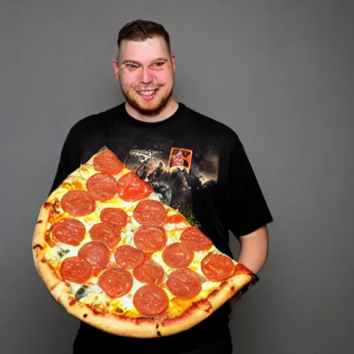 Image similar to adventurer with armor made of pizza,