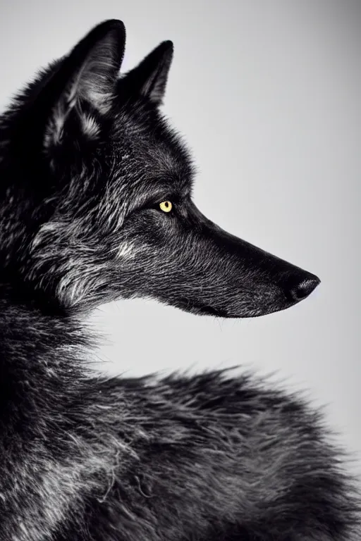 a black wolf sitting alone with white eyes, studio | Stable Diffusion