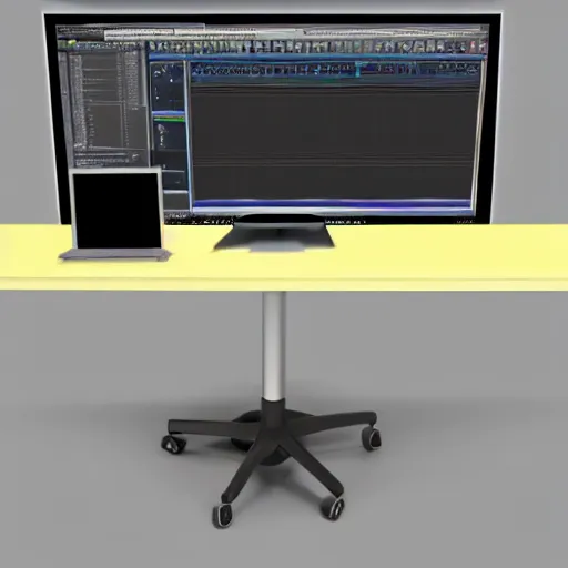 Image similar to 3 d rendering desk setup, colors # f 7 fbed, # 4 7 bab 7