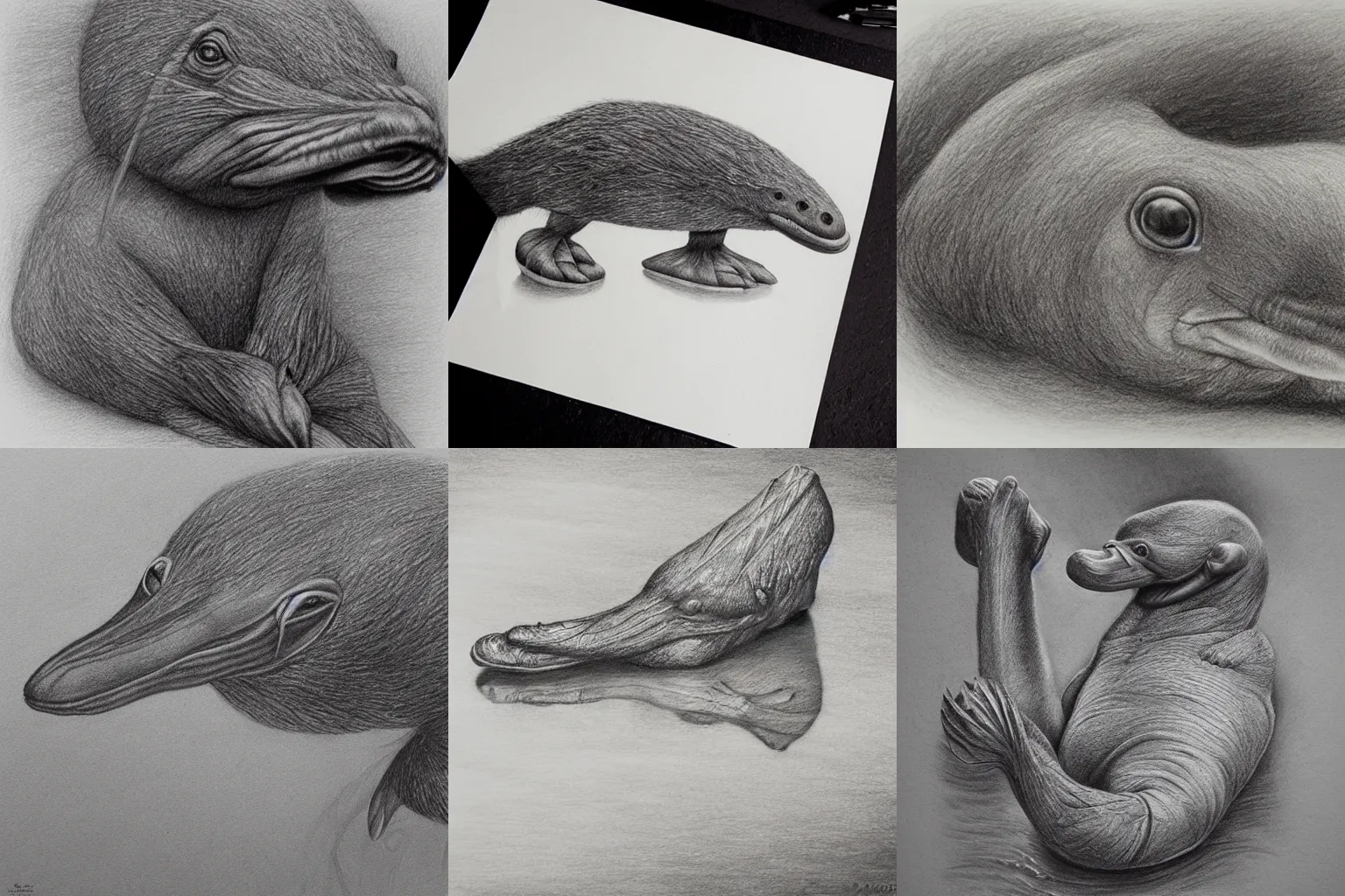 Prompt: Platypus pencil drawing by Adonna Khare