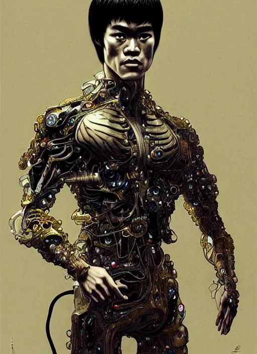 Image similar to bruce lee as a organic cyborg, diffuse lighting, fantasy, intricate, elegant, highly detailed, lifelike, photorealistic, digital painting, artstation, illustration, concept art, smooth, sharp focus, art by john collier and albert aublet and krenz cushart and artem demura and alphonse mucha