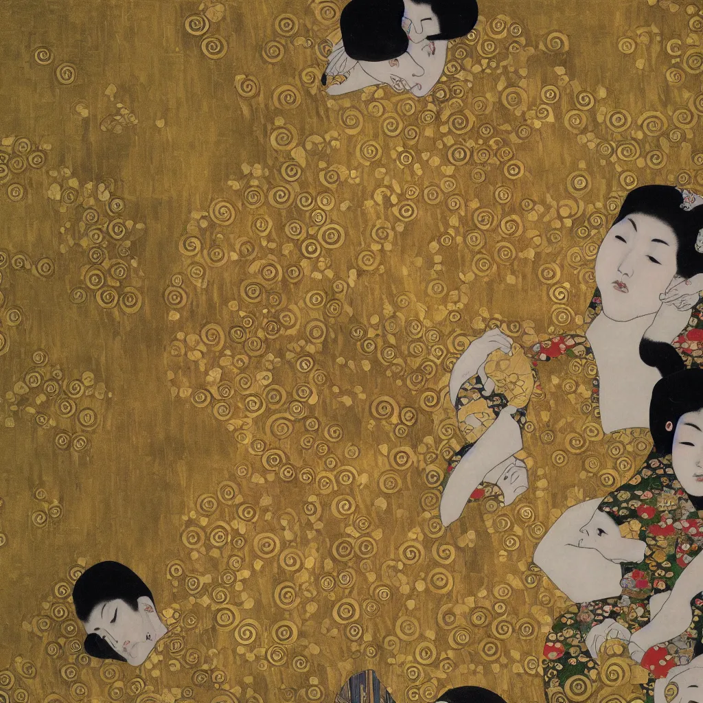 Image similar to Japanese art in the style of Gustav Klimt