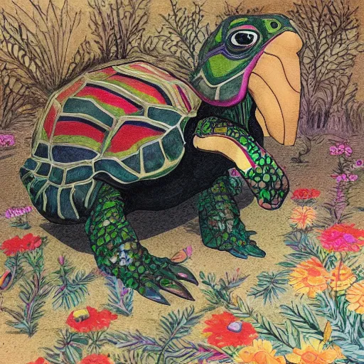 Prompt: Nick Cave as a tortoise