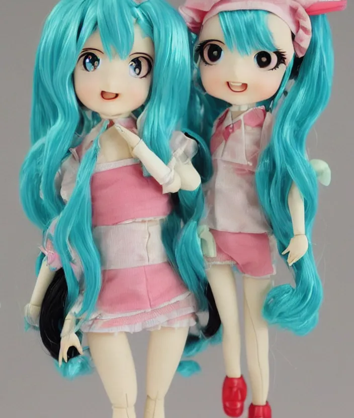 Image similar to vintage licca - chan doll of hatsune miku, old commerical, retro,