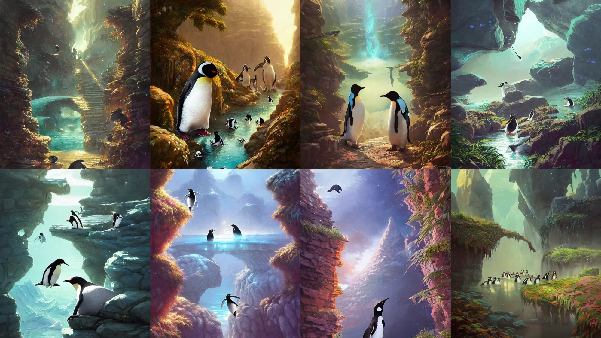 Prompt: highly detailed graffiti of penguins, stephen bliss, unreal engine, fantasy art by greg rutkowski, loish, rhads, ferdinand knab, makoto shinkai and lois van baarle, ilya kuvshinov, rossdraws, tom bagshaw, global illumination, radiant light, detailed and intricate environment