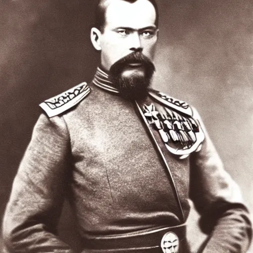 Prompt: tsar nicholas ii as iron man, historical photograph