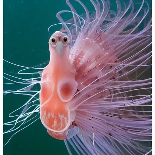 Prompt: a jellyfish - vulture - squid, wildlife photography