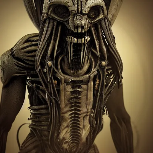 Image similar to Predator hr giger style, octane, 3d, horror, super details