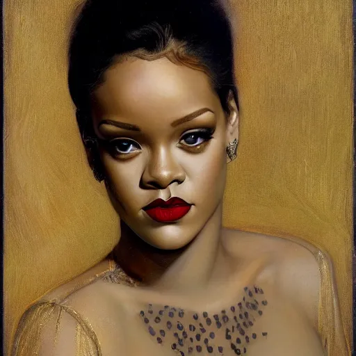 Image similar to a portrait of rihanna by edward robert hughes