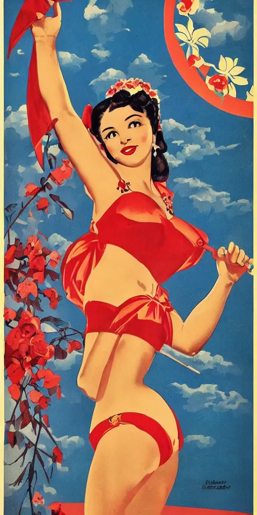 Prompt: Beautiful Mexican Pinup girl in a Soviet Propaganda poster