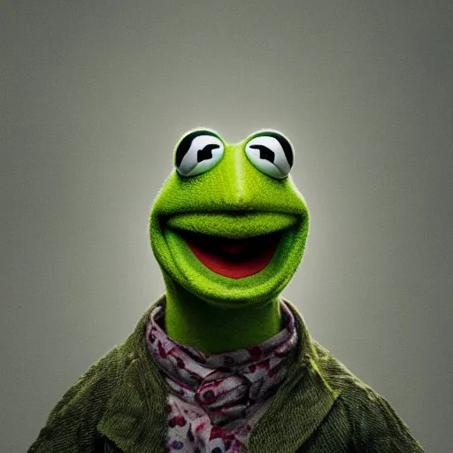 Image similar to hyperrealistic mixed media image of kermit the frog, stunning 3 d render inspired art by xiang duan and thomas eakes and greg rutkowski, perfect facial symmetry, hyper realistic texture, realistic, highly detailed attributes and atmosphere, dim volumetric cinematic lighting, 8 k octane detailed render, post - processing, masterpiece,