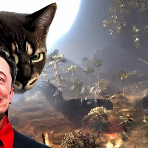 Prompt: elon musk fights a giant cat in mortal kombat