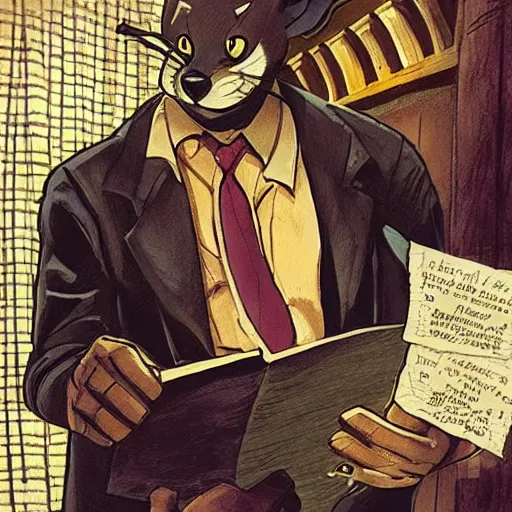 Image similar to blacksad read love letters in a pub