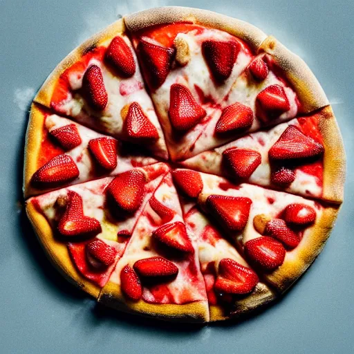 Image similar to a strawberry ((🍕)) made entirely out of 🍓, 🍓🍕 hybrid, 4k food photography,