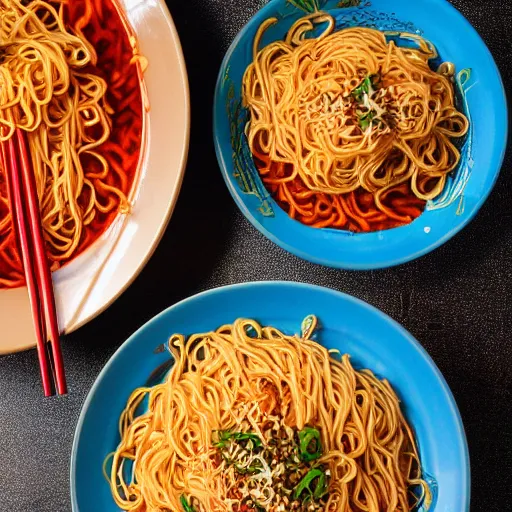 Prompt: a photo of spicy sichuan dan dan noodles. 4 k photo, 3 5 mm