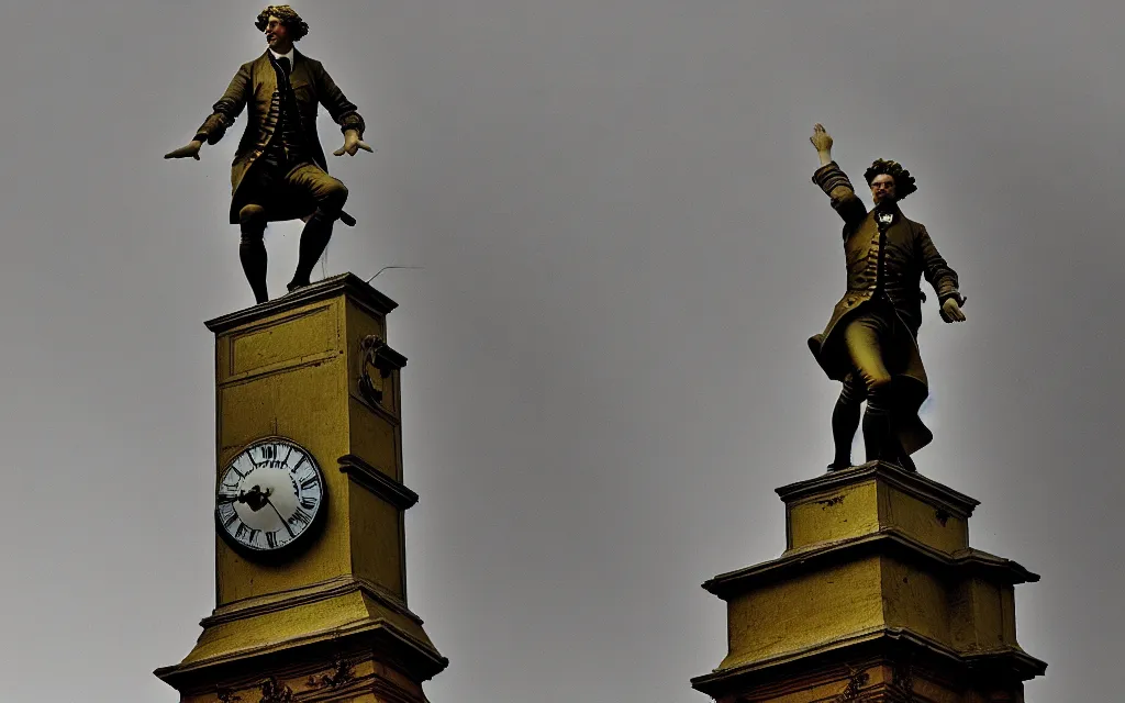 Image similar to a statue of a man standing on top of a clock, a flemish baroque by henry macbeth - raeburn, flickr, rococo, rococo, flemish baroque, sabattier filter