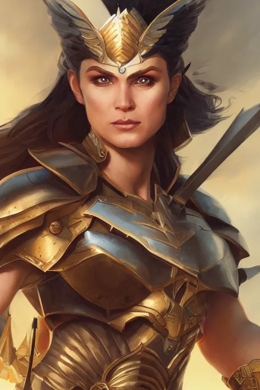 Image similar to amazon valkyrie athena, d & d, fantasy, portrait, highly detailed, headshot, digital painting, trending on artstation, concept art, sharp focus, illustration, art by artgerm and greg rutkowski and magali villeneuve