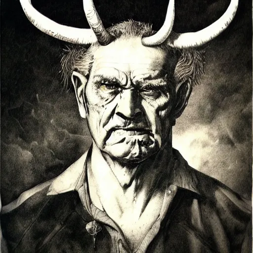 Image similar to devil horned portrait grandpop holding an apple engraved ink stamp aquatint etching intaglio antonio j. manzanedo michael kutsche waldemar von kozak 4k artstation wikiart wikipedia