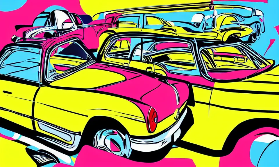 Image similar to pop art illustration of a mercedes car