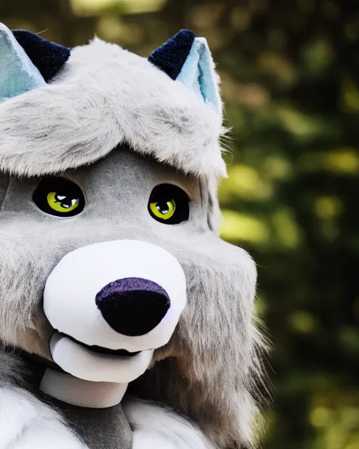 Image similar to portrait photo headshot still of a fursuit, 8 k, 8 5 mm f 1. 8, fursuit, made fur you