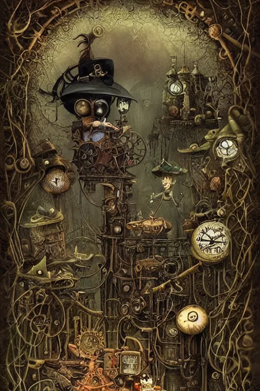 Prompt: steampunk witch photography сlockwork, spooky nostalgic fairy tale, by shaun tan, jacec yerka