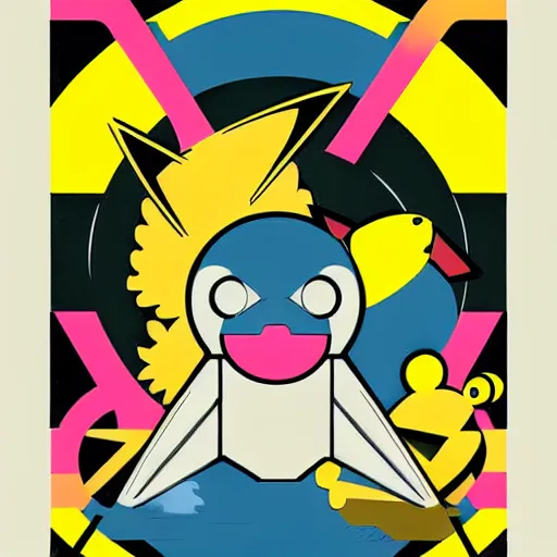 Prompt: bauhaus pokemon gouache illustration hip hop album cover art drawn by left hand, conceptual mystery pokemon, intricate detailed painting, illustration sharp detail, manga 1 9 9 0