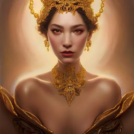 Prompt: expressive oil painting, of alluring european princess, seductive look, smooth glowing skin, glistening body, love, adoration, ornate headpiece made from beads, filigree, glamour shot, by yoshitaka amano, by greg rutkowski, by jeremyg lipkinng, by artgerm, digital art, octane render, white dress