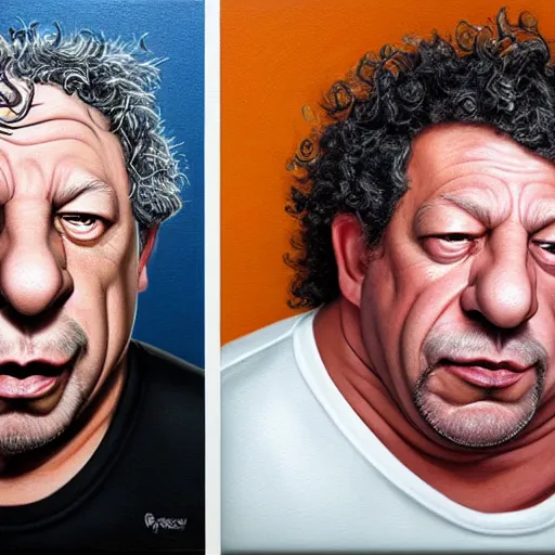 Image similar to Caricature portraits done of Gene Ween and Dean Ween, realistic, hyperrealistic, very realistic, highly detailed, very detailed, extremely detailed, detailed, oil painting, digital art, trending on artstation