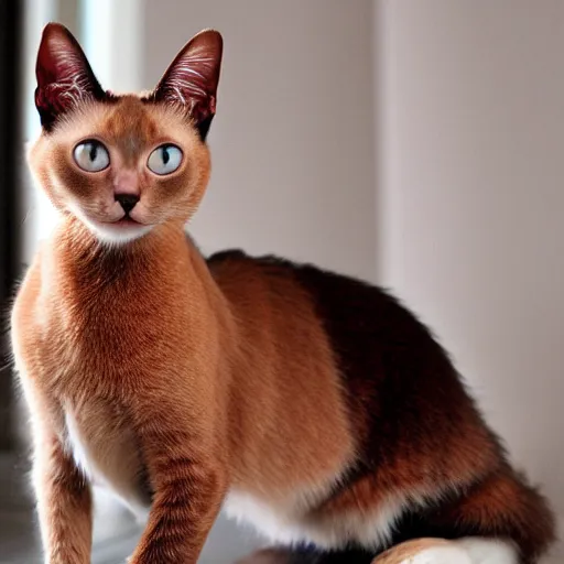 Image similar to crossbreed of an abyssian cat and a siamese cat, photo