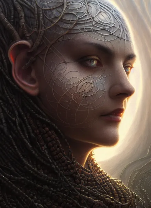 Image similar to closeup portrait shot of a psychic in a scenic dystopian environment, intricate, elegant, highly detailed, centered, digital painting, artstation, backlit, concept art, smooth, sharp focus, illustration, artgerm, tomasz alen kopera, peter mohrbacher, donato giancola, joseph christian leyendecker, wlop, boris vallejo