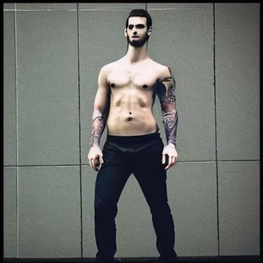 Image similar to “a realistic detailed photo of a guy who is an attractive humanoid who is half robot and half humanoid, who is a male android, Tyler Seguin, shiny skin, posing like a statue, blank stare”