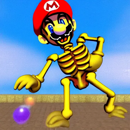 Prompt: A skeleton, Super Mario 64
