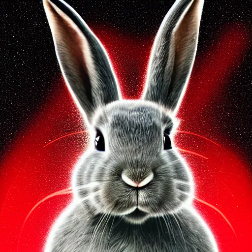 Image similar to a digital painting portrait of a rabbit wearing a vr hmd, black background with stars, photorealism