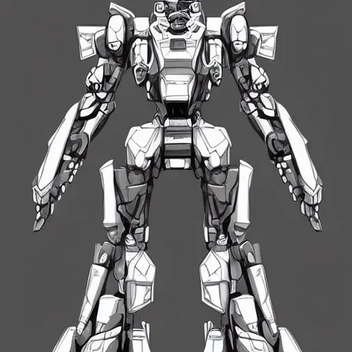 Image similar to very detailed mecha thumbnail art, greyscale in vector art, very symmetrical, by inzvy, science fiction, artstation, pinterest, adobe photoshop