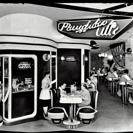 Prompt: Frog themed restaurant, 50s diner, frog themes, fancy dine-in, photography, retro, 1950's photography