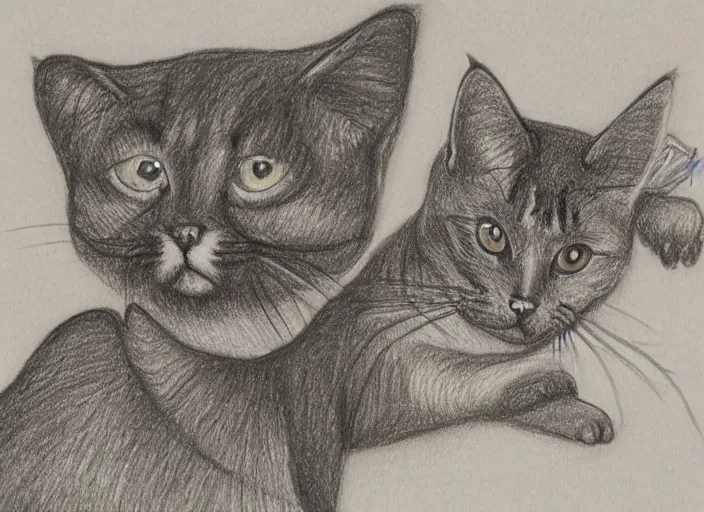 Prompt: a drawing of cat and dog, highly detailed - h 1 0 2 4