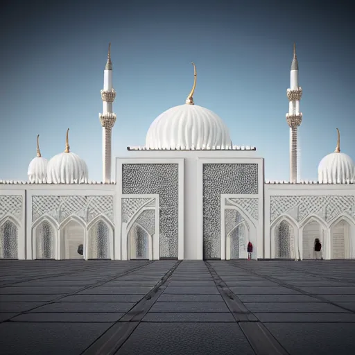 Prompt: Futuristic huge Mosque design, white color, epic, realistic, 8K