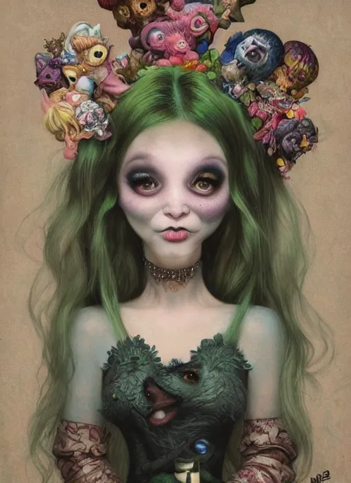 Image similar to pop surrealism, lowbrow art, realistic shrek!!!!!!!!!!!!!!!!!!! painting, japanese street fashion, hyper realism, muted colours, rococo, natalie shau, loreta lux, tom bagshaw, mark ryden, trevor brown style,