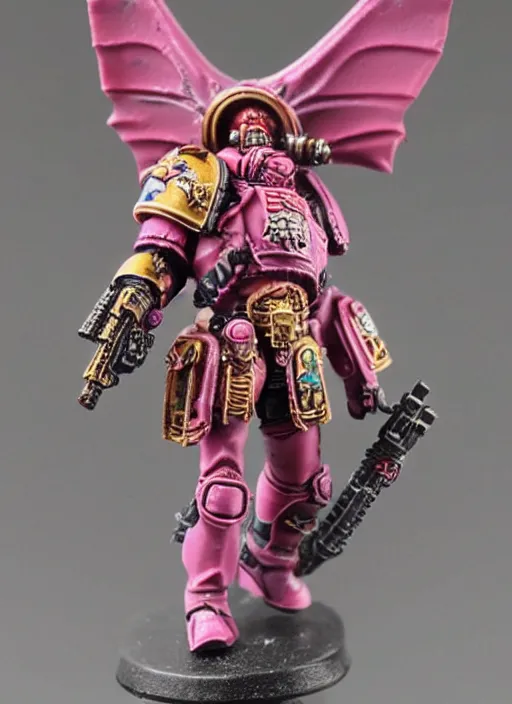 Image similar to 8 0 mm resin detailed miniature of a drunk warhammer 4 0 k space marine with pink dragonscale armor, product introduction photos, 4 k, full body,