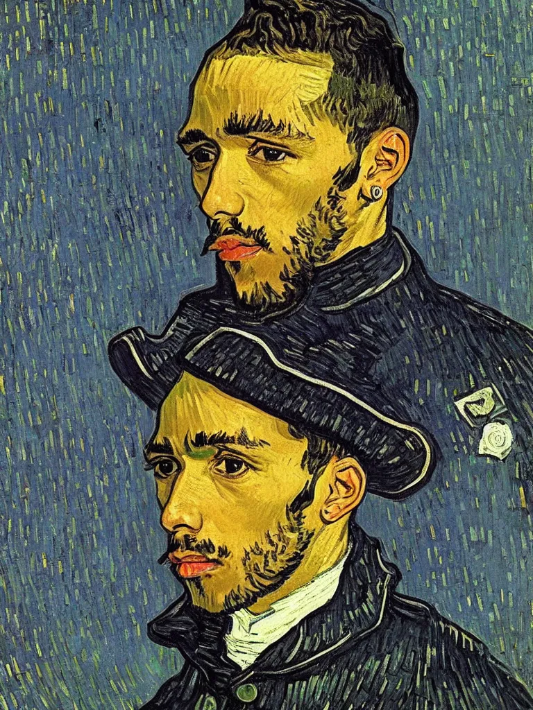 Image similar to portrait of Sir Lewis Hamilton by Van Gogh