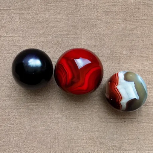 Prompt: agate spheres on a red cube