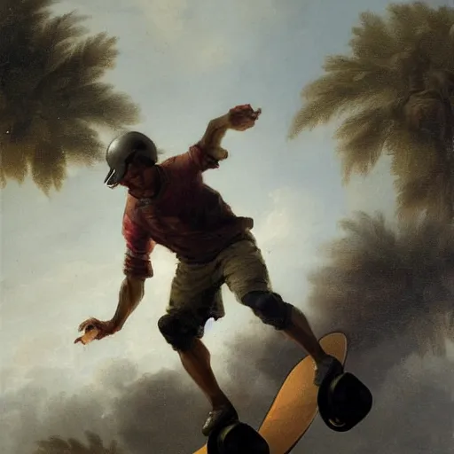 Image similar to close up skateboarder painting dynamic detailed by hubert robert