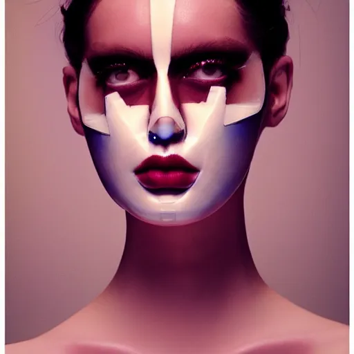 Image similar to high fashion photography of a model in neo futurism white sci - fi makup, transparent cloth, beautifully lit