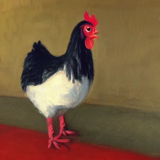 Image similar to a high quality photo of a chicken wearing a suit, impressionism, 8 k