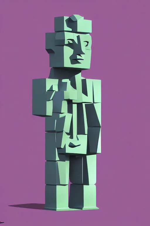 Image similar to cubist moai statue cutout digital illustration cartoon colorful beeple